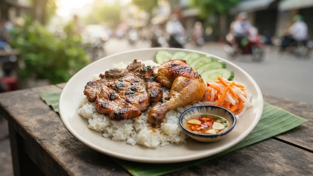 Broken rice with pork and chicken