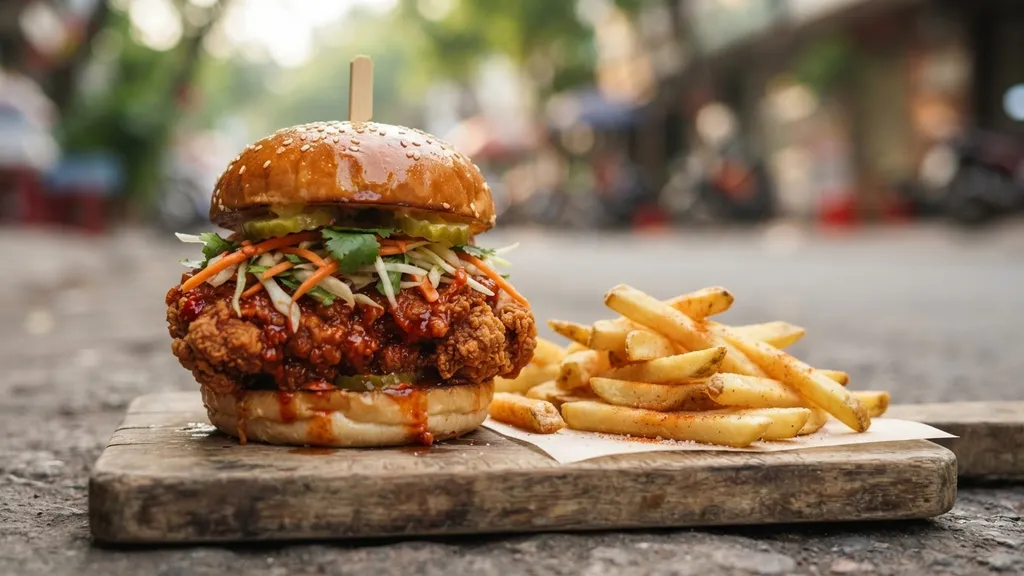 Spicy Fried Chicken Burger with Fries