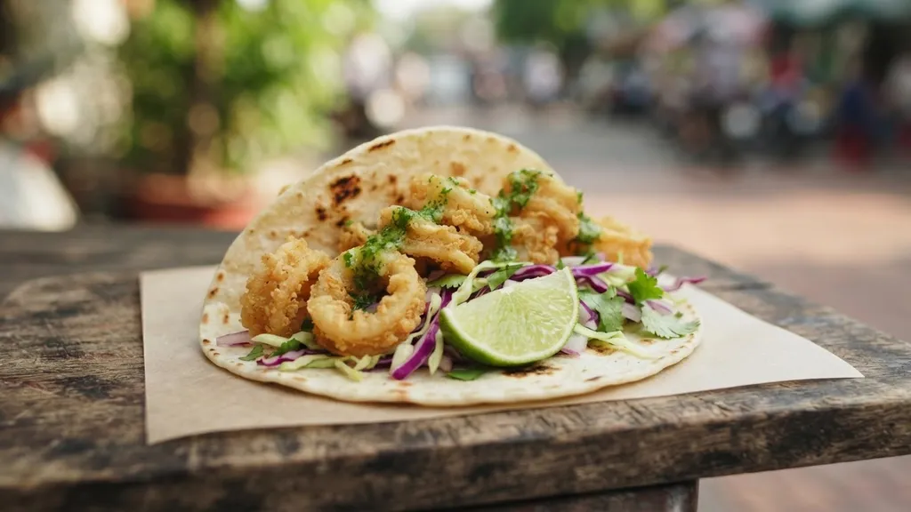 Fried Calamari with Basil Sauce Taco